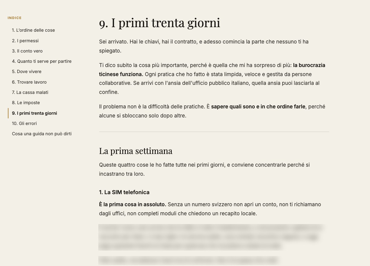Il capitolo sui primi trenta giorni dopo l'arrivo