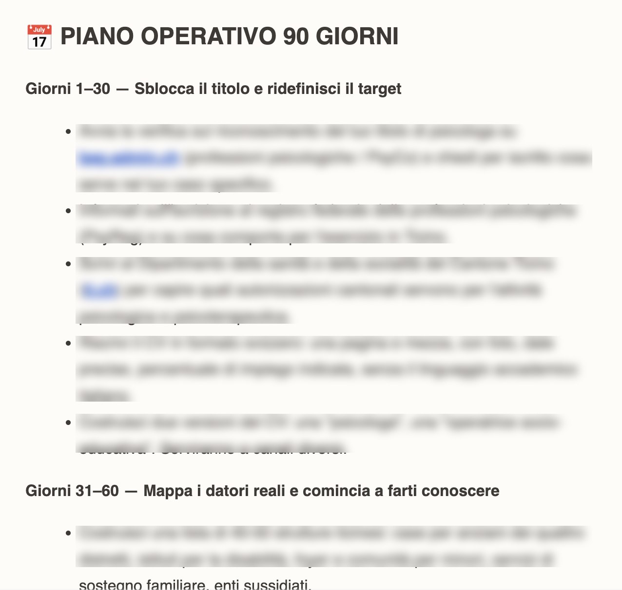 Il piano operativo a 90 giorni